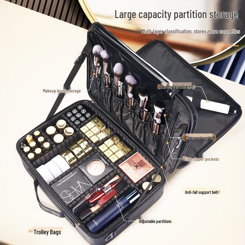 Cross-Border Large-Capacity Double-Layer Makeup Artist Bag with Partitions