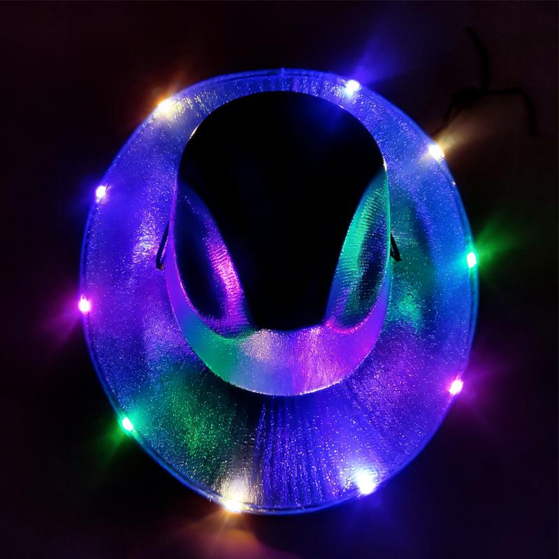 Pearlescent Iridescent LED Light-Up Cowboy Hat for Halloween Party