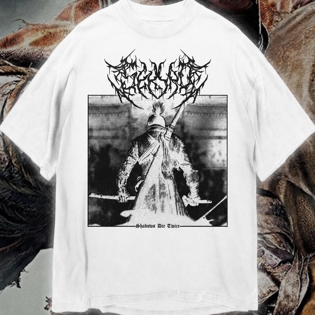 2026 Sekiro Game Tee Unisex Short Sleeve Tee Vintage Distressed Samurai Warrior Print Black Metal Gothic Letter Casual Tees
