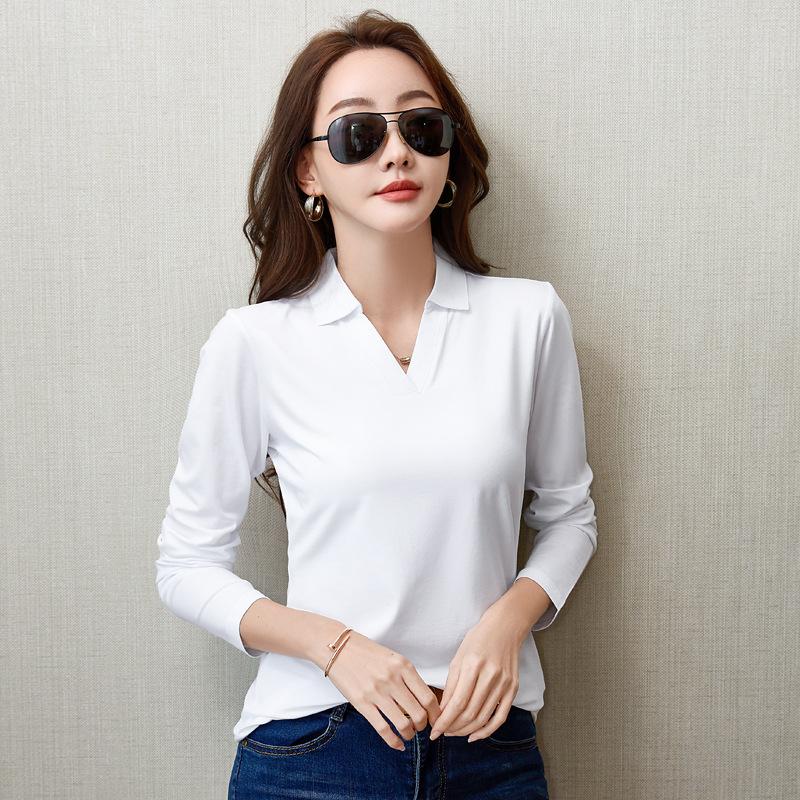 Women's 3XL Bottoming Shirt New Long-sleeved T-shirt Slim Women's Top Spring And Autumn Solid Color Casual Lapel Bottoming Shirt