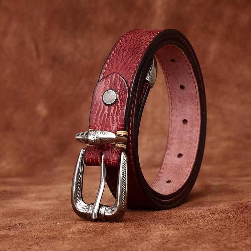 Belte kvinners personlighet Trendy All-Match Retro Preg Ekte Cattlehide Lær Overflate Uformell jeans Pin Spenne Belte Dame