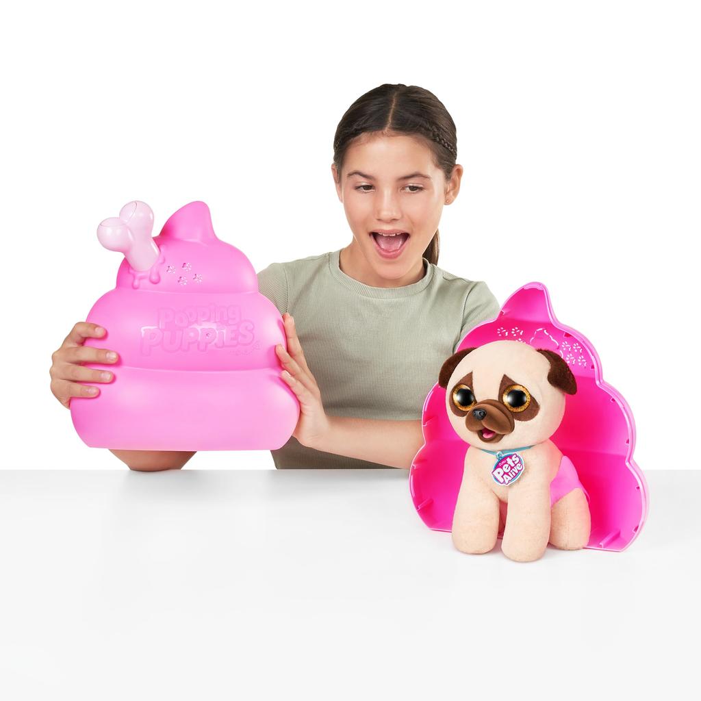 ZURU Pets Alive Poop Puppy (Pug) Surprise Puppy Plush Toy, Ultra Soft Stuffed Animal, Interactive Toy Pet, Electronic Pet Puppy for Girls and Kids