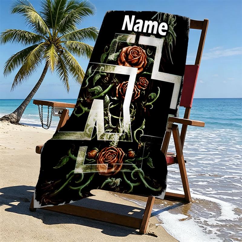 Custom Name Personalized Rammstein Print Beach Towel, for Trip Camping Beach Party Home Decor, Birthday Gift for Family & Friends