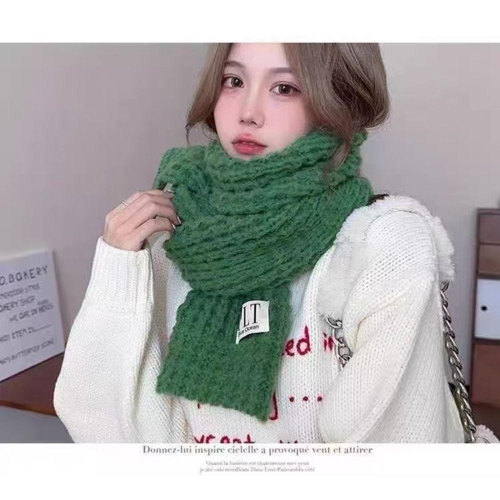 Polyester Thick Knitted Scarf Solid Color Fall Winter Warm Scarf Warm Neck Wrap For Women