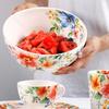 Creative Exquisite Flower Ceramic Plate Home Circular Afternoon Tea Cake Dessert Tray Delicious Dishes Large Soup Bowl Tableware