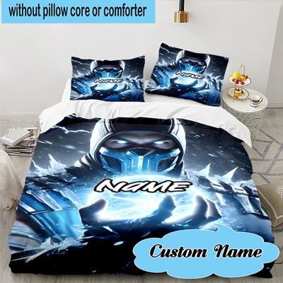 Custom Name 3PCS Thunderous Warrior's Kombat Bedding Set, Including 1pc Duvet Cover And 2pcs Pillowcases, Suitable for Dorms and Bedrooms Gift