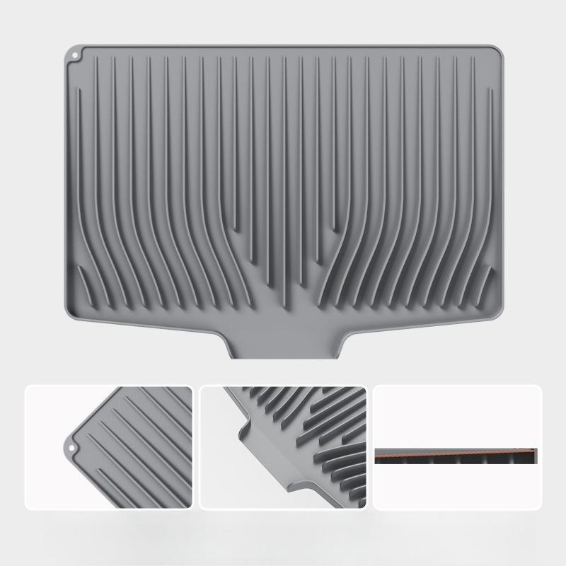 Silicone Kitchen Counter Drying Mat Non-Slip Dish Drainer Pad with Slope Design for Plates Heat-Resistant Utensil Drain Board