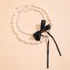 Wind retro beaded necklace temperament imitation pearl neck chain small fragrant ribbon bow French necklace