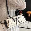 Black Pink Contrasting Color Bow Small Bag Women's 2025 Summer New Shoulder Underarm Bag Fashionable and Sweet Hand Bag