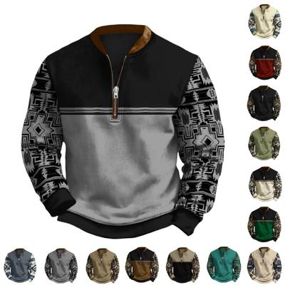 Men's Casual And Trendy Digital 3D Printed Round,neck Long,sleeved Half,pull One,piece Sweatshirt