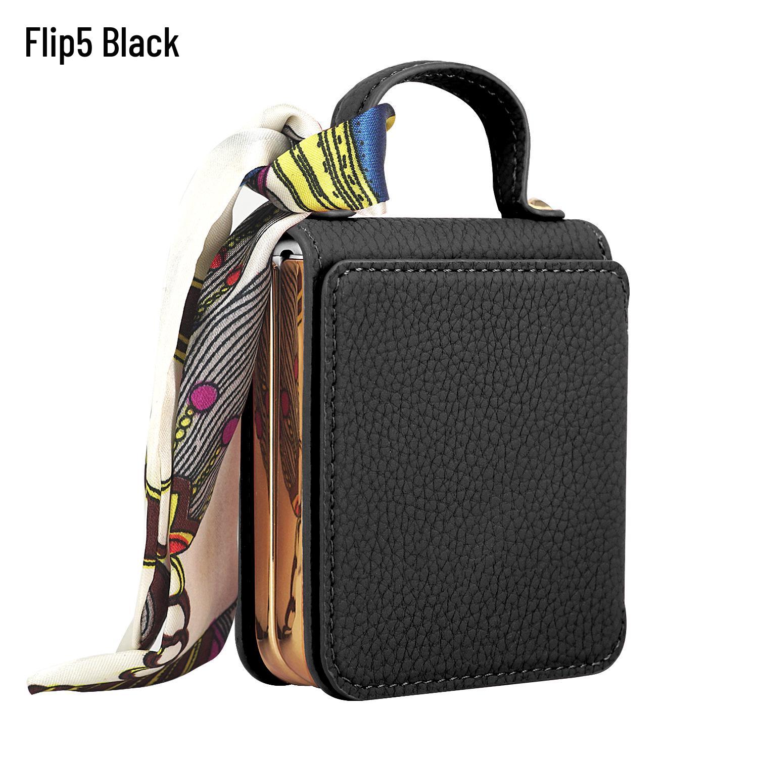 

Чехол для зеркала для макияжа из искусственной кожи с шелковым шарфом для Samsung Z Flip 6/5/4 Samsung Z Flip7 чёрный