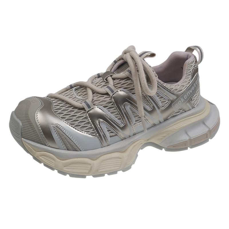 Transparent Korean version of platform dad shoes women's 2025 summer new hollow breathable casual shoes versatile height-increasing sports shoes