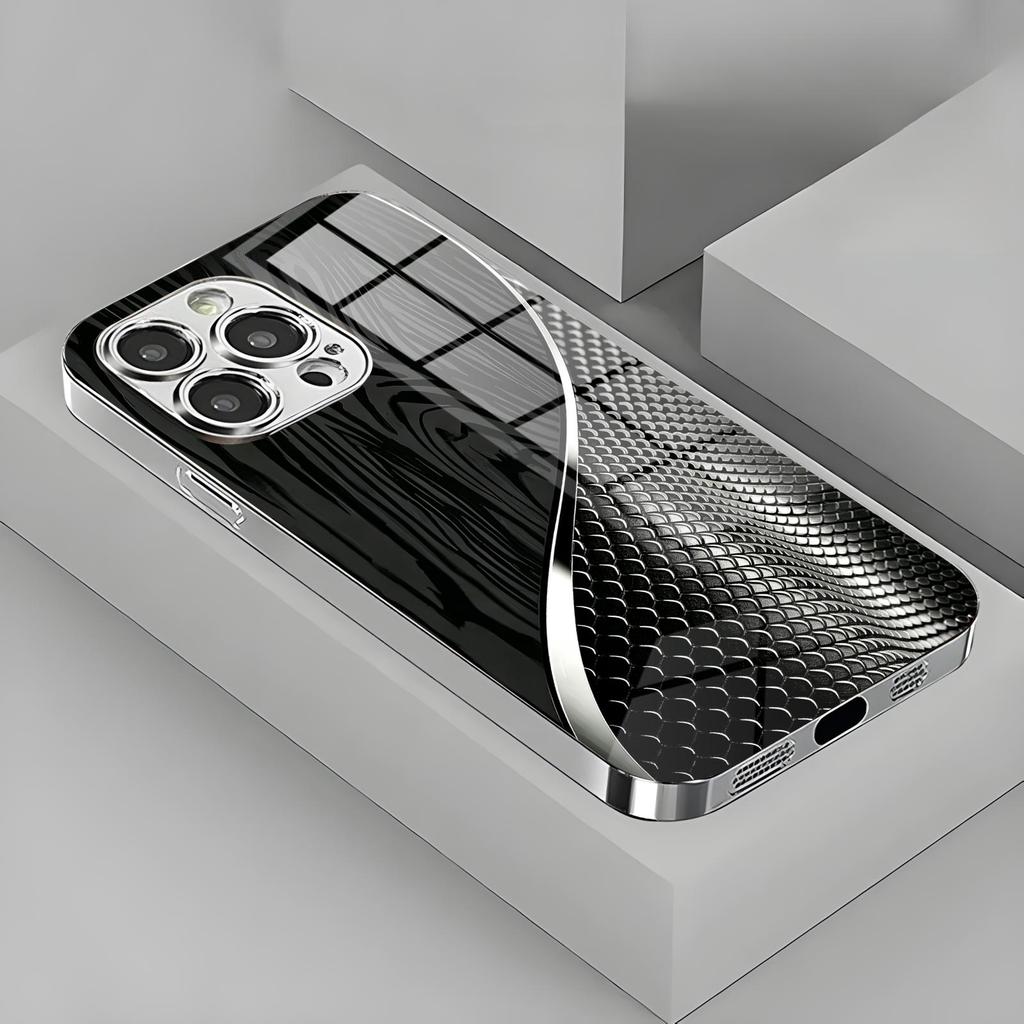 Simple silver textured pattern Phone Case For iPhone17 16 16e 15 14 13 12Plus Mini Pro Max Electroplated glass Phone Case