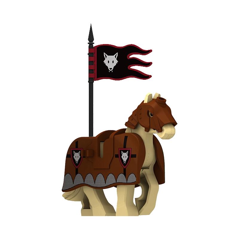 Medieval Castle Green Dragon Knight Building Blocks Figure Accessory Shield Vest Warhorse Cape Orc Flag Mount Wolf Toy Gift D123