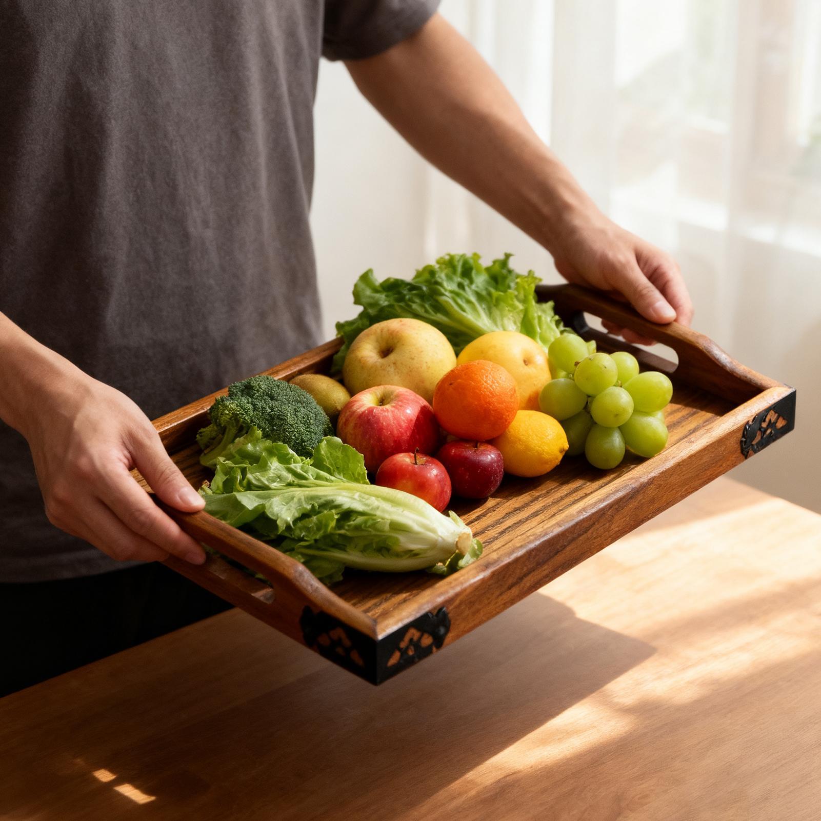 Wooden Serving Tray with Handles Wood Tea Tray Food Tray for Breakfast Coffee Dessert Snack Platter Home Coffee Table China Mainland