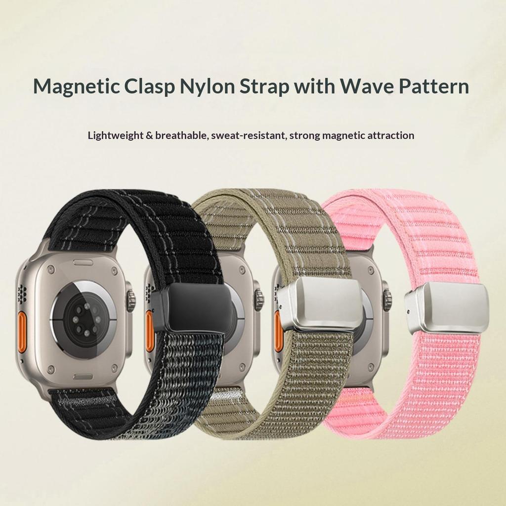 Watch Band For Apple Watch Series 11 10 42mm / 9 8 7 41mm / SE3 SE2 SE 6 5 4 40mm / 3 2 1 38mm Magnetic Clasp Wave Pattern Nylon Wrist Strap