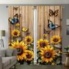Vintage Sunflower Print Curtains Pole Bag Bedroom Living Room Home Decoration Set Of 2 Made Polyester Sitting Decor