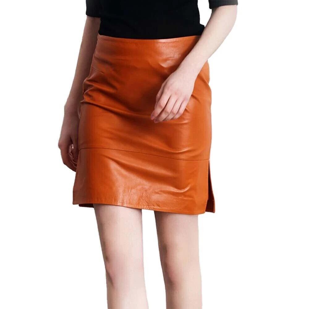 

Формальная юбка Натуральная кожа Носимая Женская Кожа ягненка Вечеринка Оранжевая Ручная работа Повседневная 2XL оранжевый