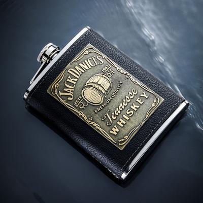 1 Stück, Weinkrug aus Edelstahl, tragbare, gebogene kleine Wasserflasche aus Leder für Outdoor-Camping, Wandern, Reisen