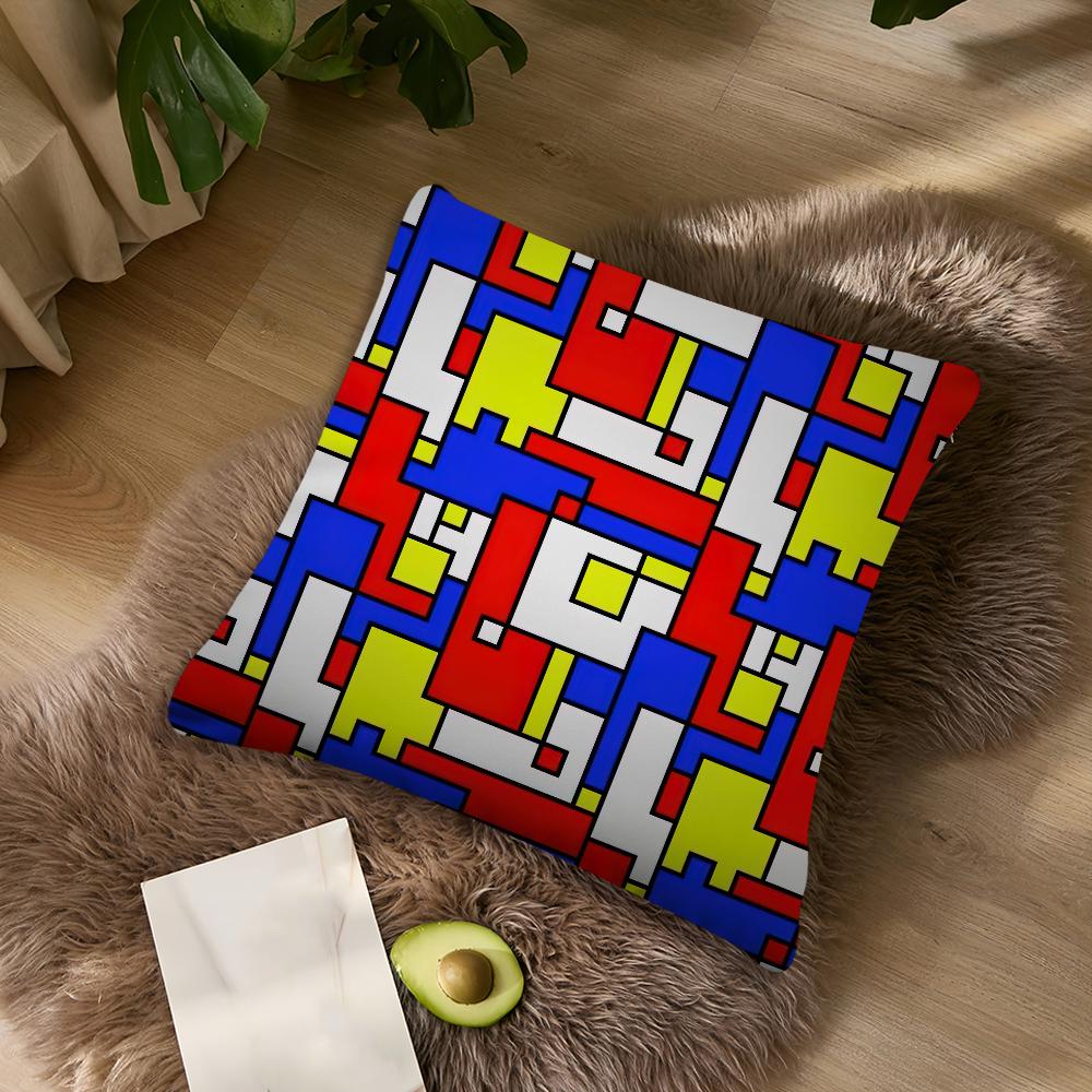 P-Painting Piet Mondrian Art Cushion Cover Living Room Accent Couch Back Support Square Lounge Restful Nap Companion Pillow Case
