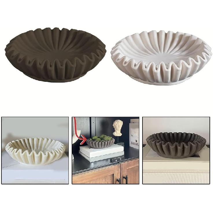 HandCrafted Marble Ruffle Bowl - Antique Scallop Fruit Dish, Vintage Ring Dish, Decorative Flower Bowl, House Warming and Wedding Present (Black M)