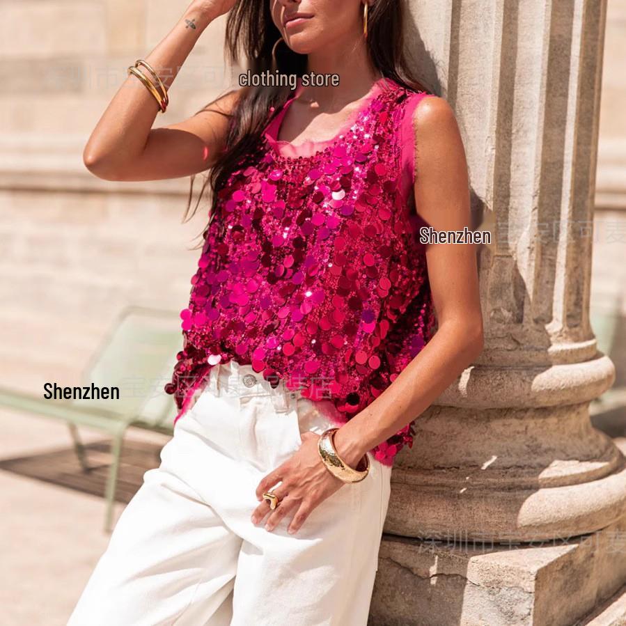 2025 Casual Spicy Girl Sequin Sleeveless Fashion Top for Women
