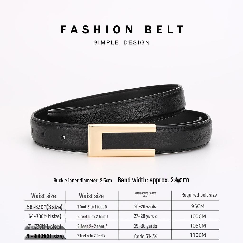 Women's Fashionable Gold Buckle Leather Belt - Versatile Cowhide Waistband for Dresses and Pants