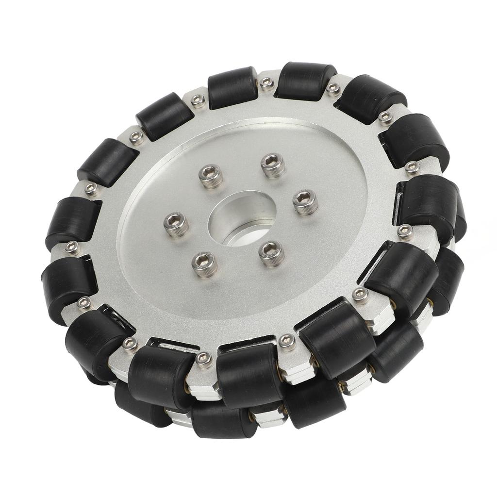 152mm Omni Wheel Rubber Aluminum Alloy 360 Degree Rotation Double Row Wheel for Mobile Robot Upgrade Black and Silver