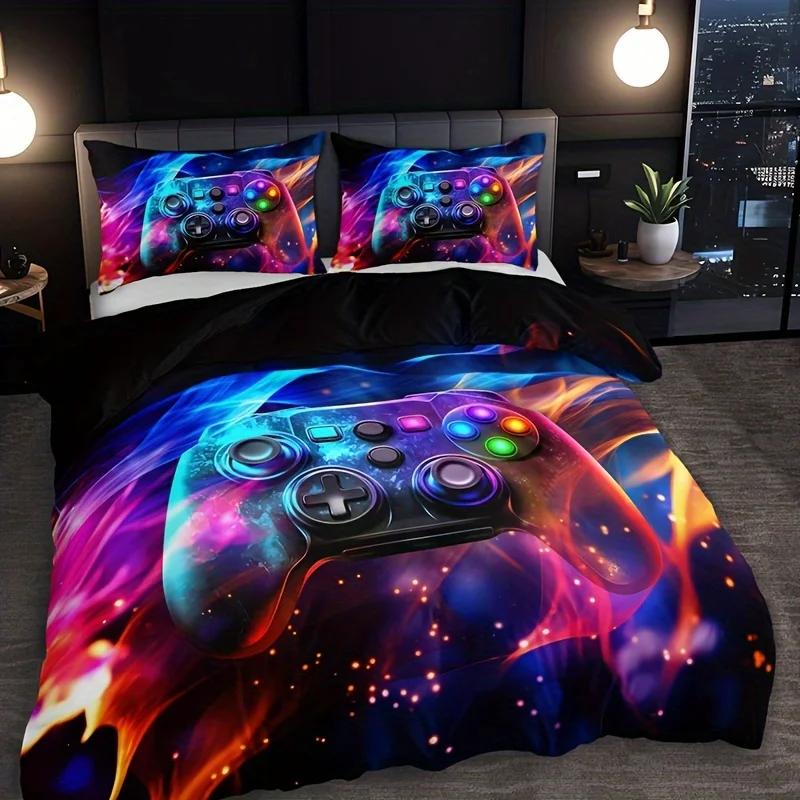 Set Copripiumino Gaming Gamer Matrimoniale, Set Biancheria da Letto Videogiochi per Bambini, Ragazzi, Moderni Ragazzi Cartoni Animati Gamepad Set Copripiumino