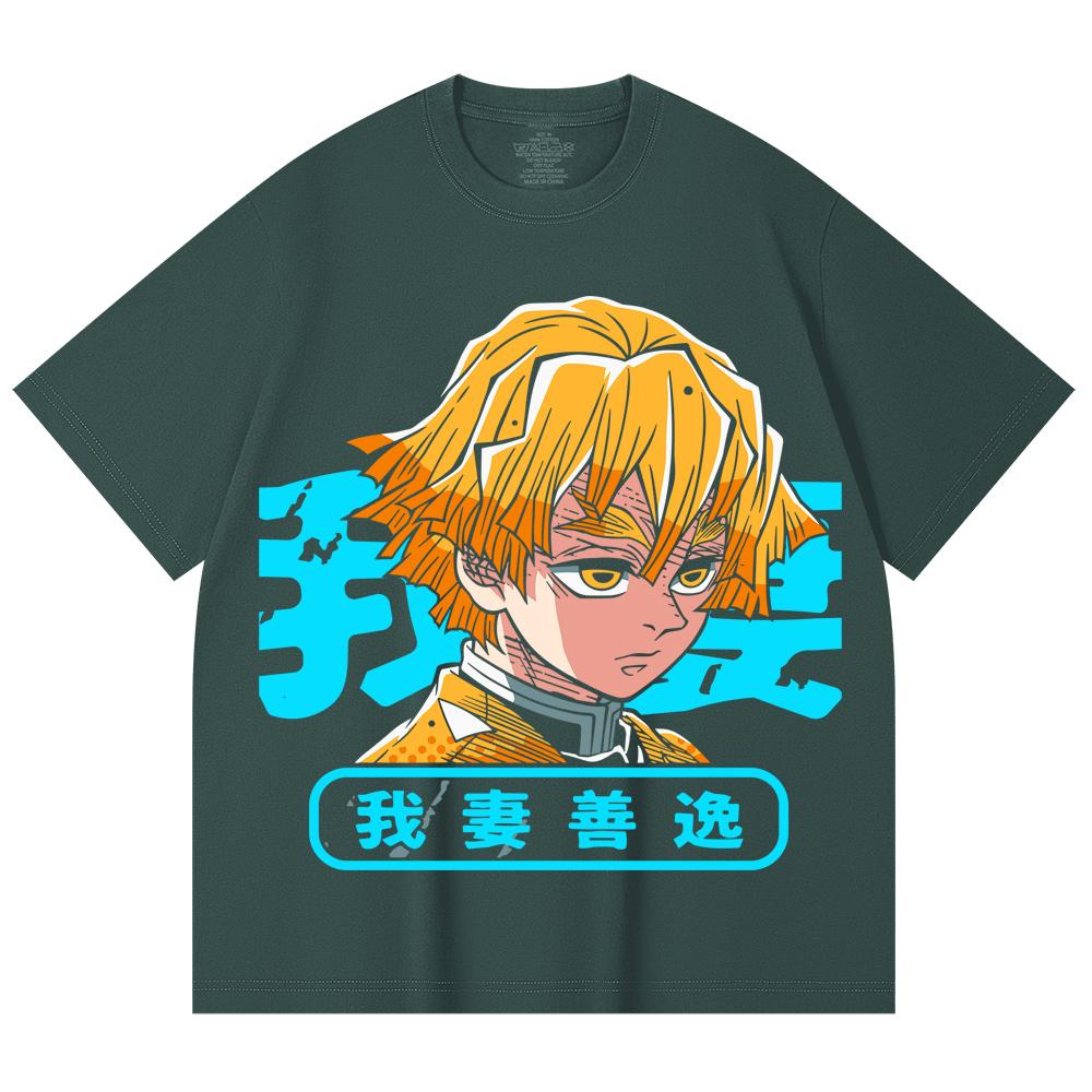 230 Gsm 100% Cotton Demon Slayer V100 Zenitsu Print Unisex Heavy Cotton T Shirt