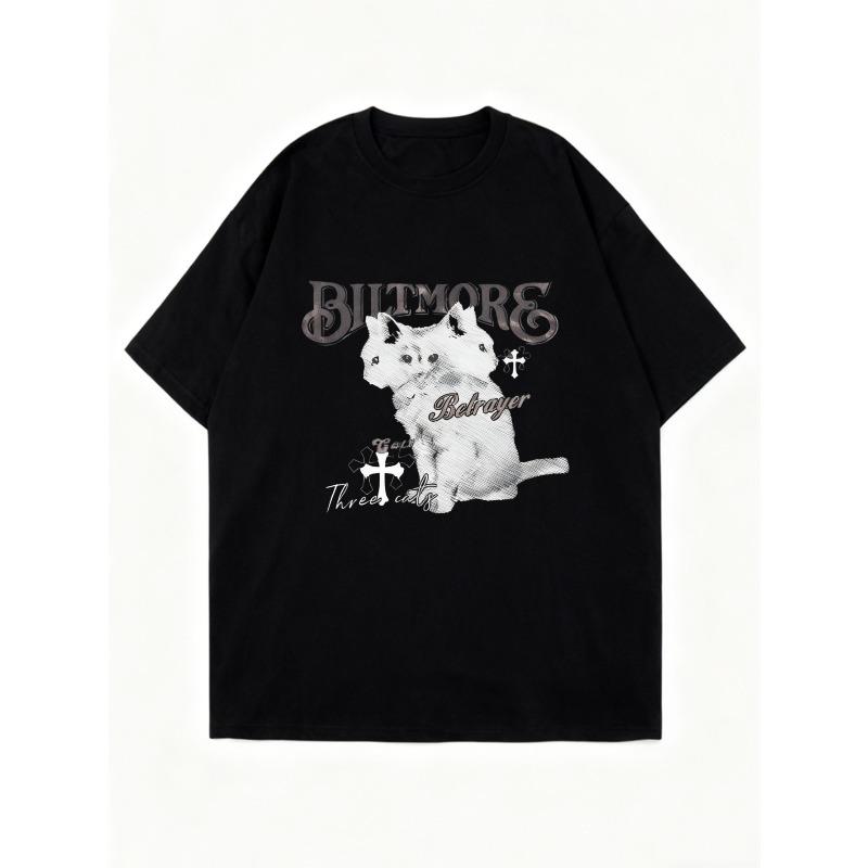 

Oversized T Shirt Black Cat And Cross Print Graphic Tee For Casual Wear And Street Style XXXXL чёрный