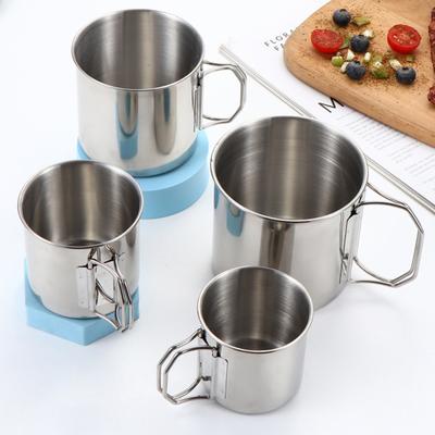 Stainless Steel Folding Handle Cup Set with Storage Bag Portable Carabiner Cup for