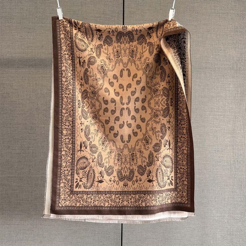 Autumn Retro Splicing Contrasting Cashew Flower Jacquard Scarf Women's Versatile Thickened Warm Neck Scarf Shawl