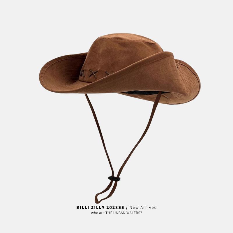 American retro western cowboy hat women's winter outdoor climbing hat western Sichuan travel visor men's sunscreen bucket hat
