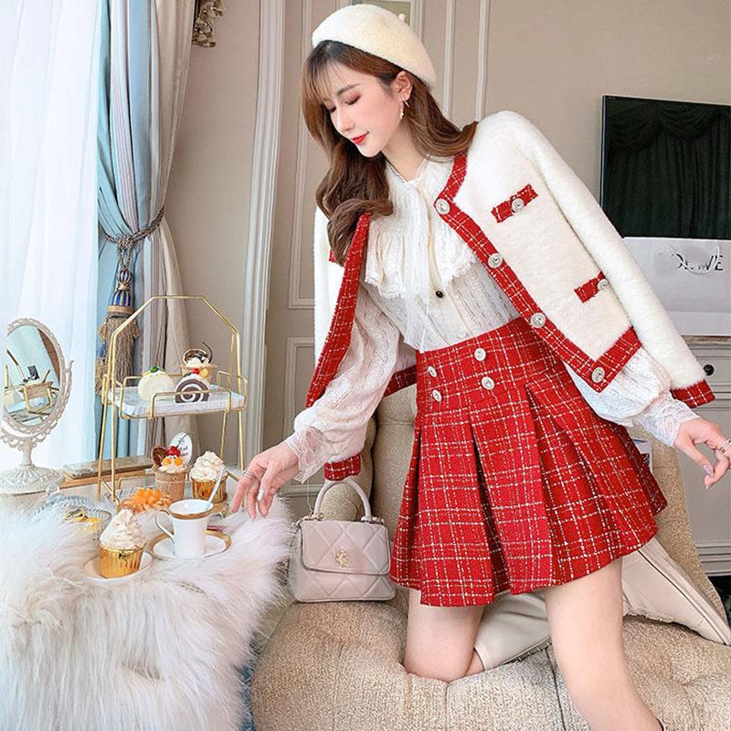 Checkered Two Piece Skirt And Jacket Set Buy 2pcs/set Women's Sets