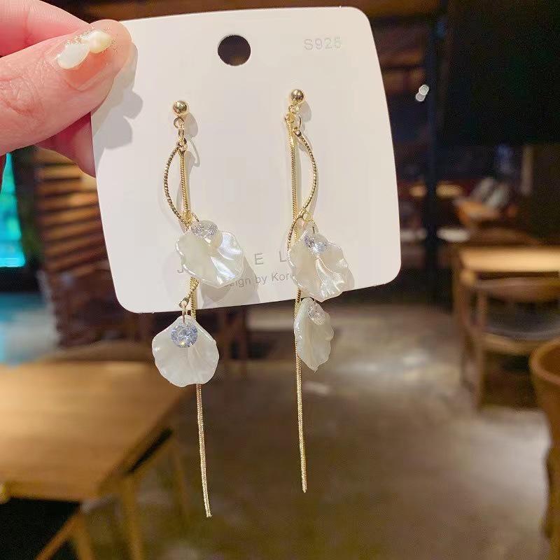 S925 Sterling Silver Shell Petal Tassel Earrings - 2022 Trendy Korean Long Dangle Studs for Women