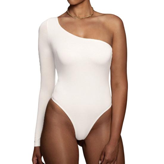 Women Jumpsuit Solid Color Extra Soft High Waist One-shoulder Design Washable Dress-up Polyester Summer Sexy One-Piece Women Bodysuit for Women