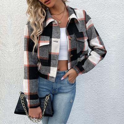 Women's 2025 Europe and The United States Short Paragraph Plaid Shirt Retro Lapel Jacket Female