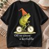 2026 New Pure Cotton Tshirt With Fun And Quirky Cycling Frog Print Summer Casual Loose Round Neck Top