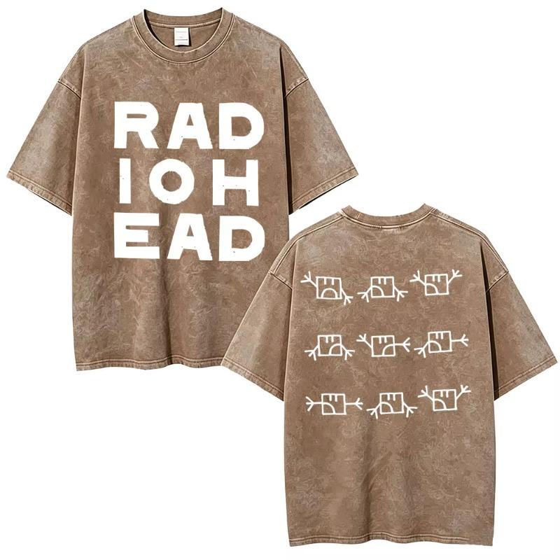 Vintage Washed Radiohead Semaphore Rock Band T-shirt Men  Clothing Fashion Hip Hop Gothic T Shirts Cotton Casual T-shirts