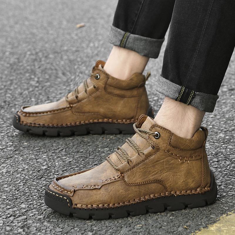 Handgemachte Stiefel aus Spaltleder für Herren, bequeme Stiefeletten für Herren, Freizeitschuhe, große Werkzeugschuhe