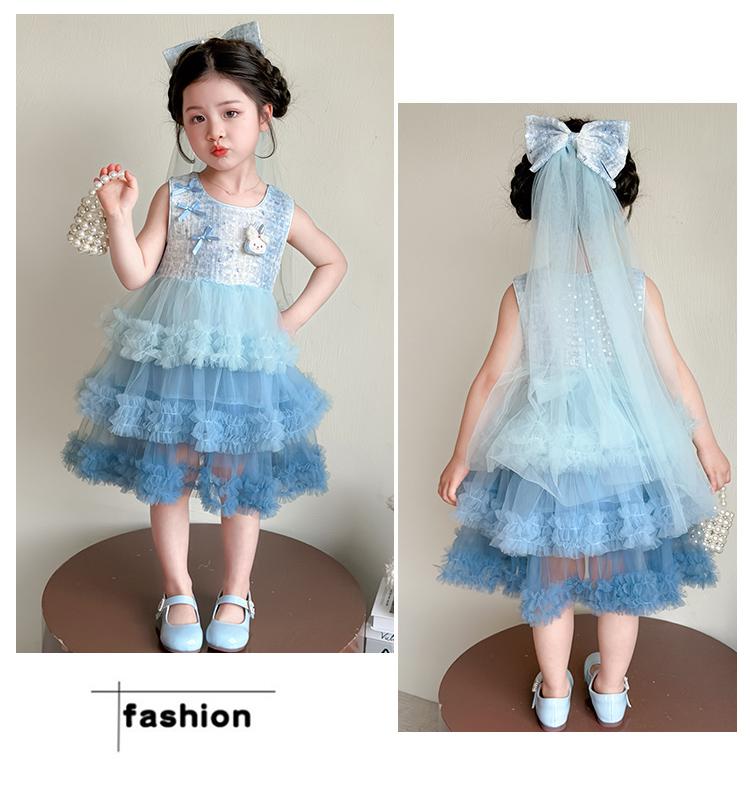 Girl's Rabbit Bow Cake Skirt Summer 2026 New Collection Sweet Mesh Sleeveless Dress Princess Dress for Baby Girls