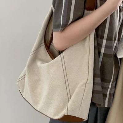 Sac en toile de coton lin épais et résistant à l'usure pour l'été pour femmes, sac fourre-tout coréen, sac aisselle polyvalent et de grande capacité à une épaule