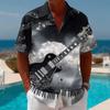 Music Lover's Short Sleeve Shirt, Guitar Piano Print, Casual Summer Essential