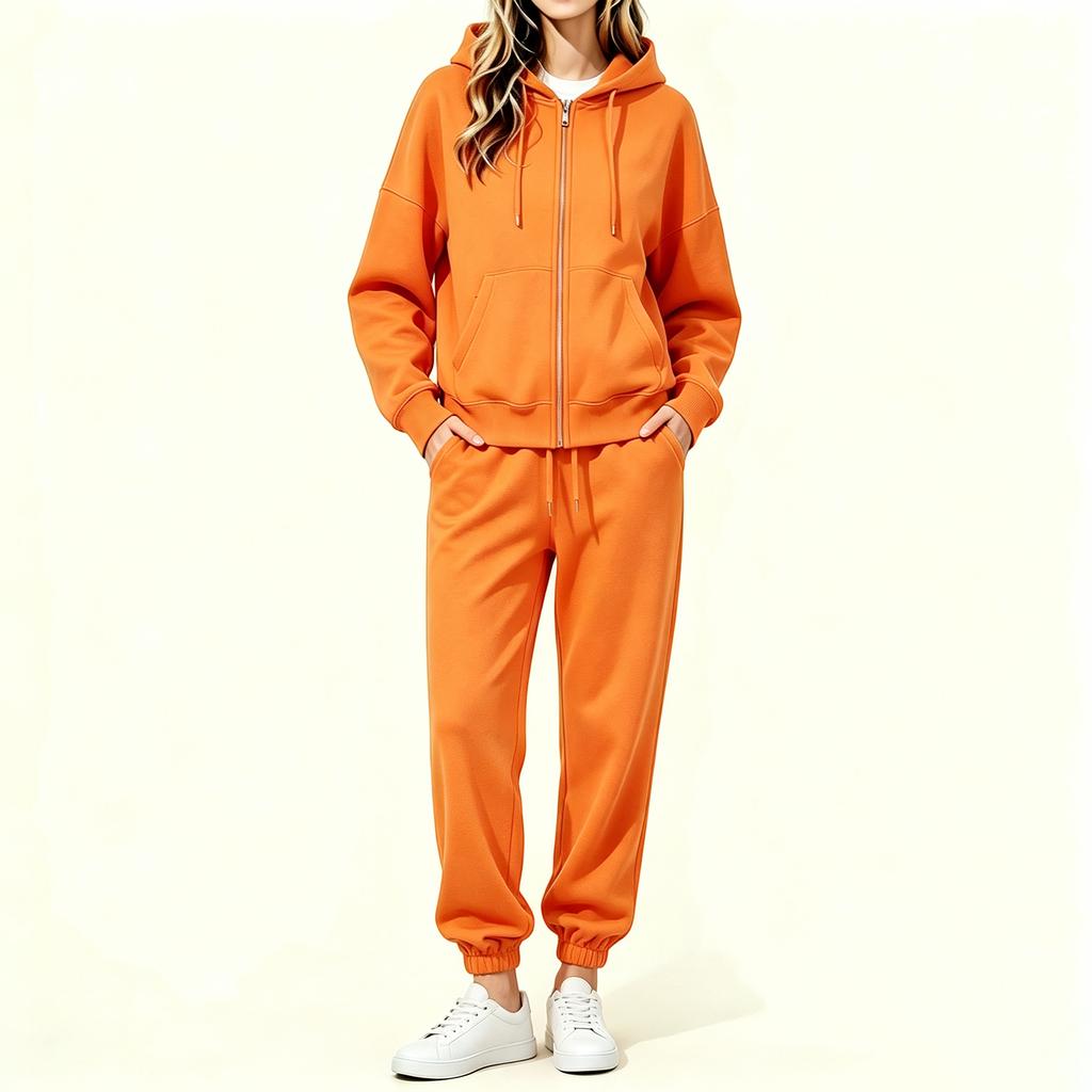 Women's Lined Zip Up Hoodie and Wide Leg Pants Set Casual Loungewear