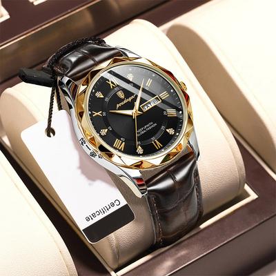 Fashion Leather Watch Luxury Brand Waterproof Luminous New Men's Watch Automatic Calendar Week Quartz Watch