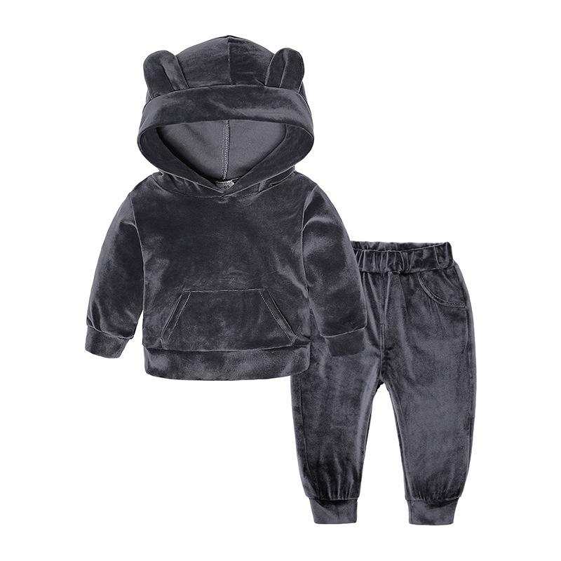 Gold Velvet Children's Autumn/Winter Two-Piece Set for Boys and Girls - Trendy Sweatshirt Outfit