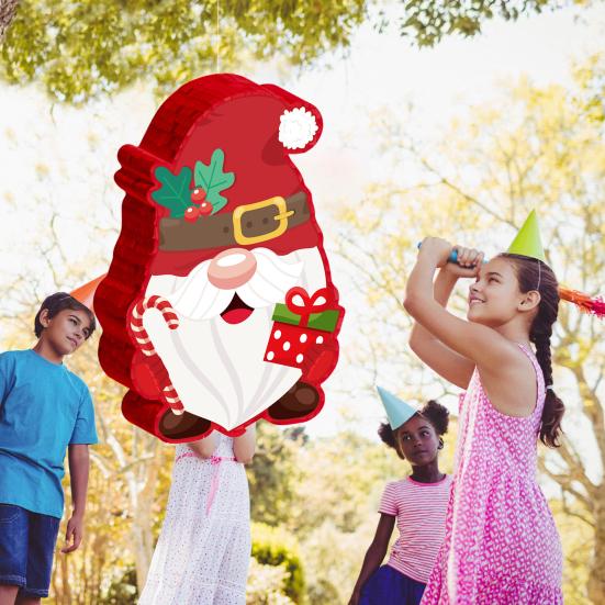 Gnome Pinata Red Christmas Gnome Pinata with Stick Blindfold And Confetti Winter Theme Birthday Party Decorations for Xmas Birthday Baby Shower
