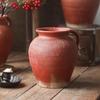 Rough Pottery Single-Ear Vase: Wabi-Sabi Style Red Earthenware for Retro Living Room Decoration