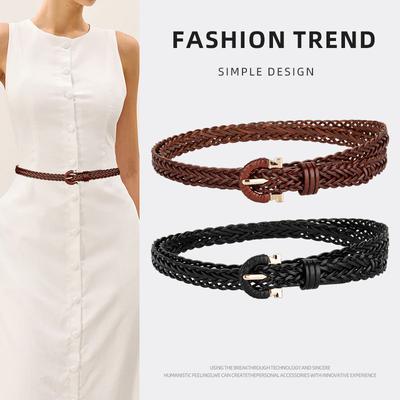 Fashion Korean Version of Women's Braided Belt Without Punching Retro Versatile and Simple Matching with Casual Jeans Decorative Belt